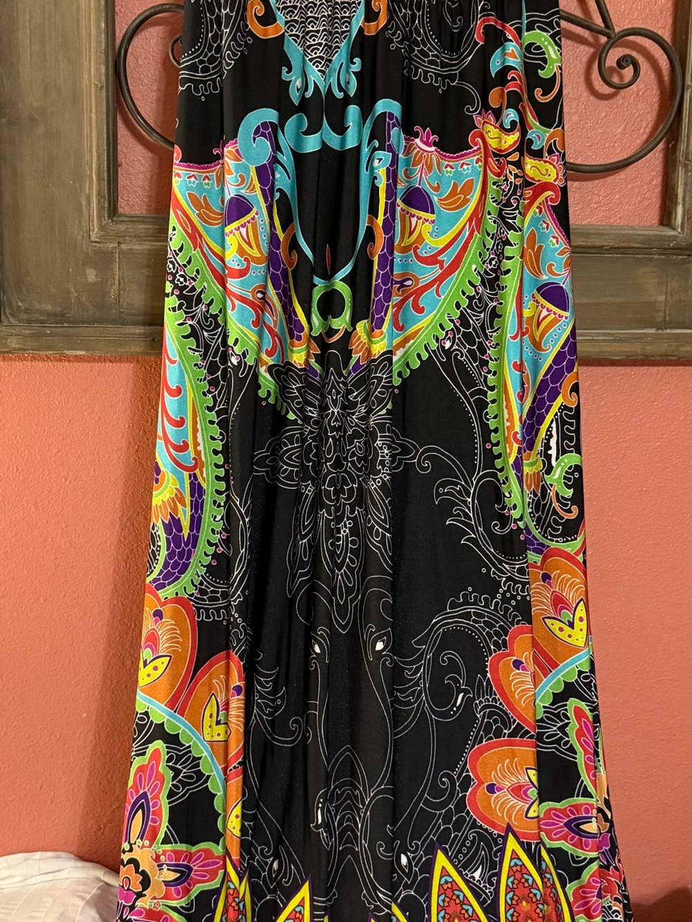 Symphony Black Maxi Dress with Bright Paisley Motif